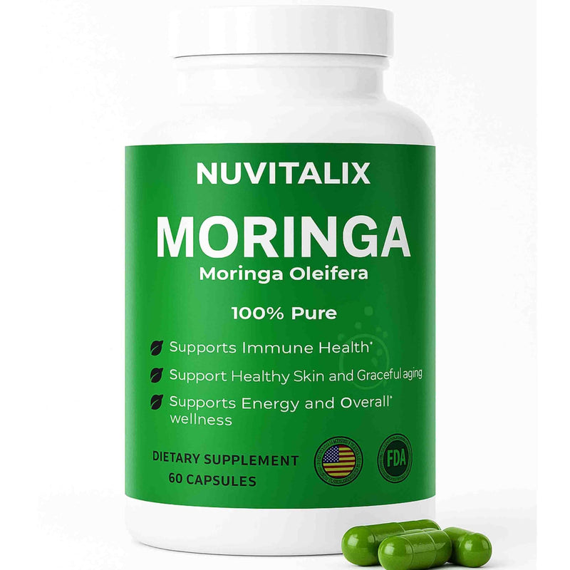 60 Moringa Pure Capsules | Organic Moringa Leaf Extract Supplement | Boost Energy, Skin, Immunity, Mental & Gut Health | Vegan Green Superfood 1