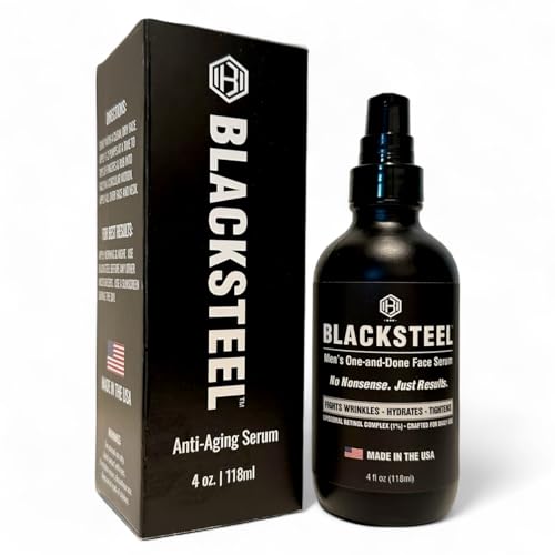 BLACKSTEEL Men's Anti-Aging Face Serum with Retinol & Hyaluronic Acid | One-Step Daily Wrinkle, Hydration & Firming Solution | Fast-Absorbing, Non-Greasy Skincare Made in USA | 4 oz Single Bottle 4 Fl Oz (Pack of 1)