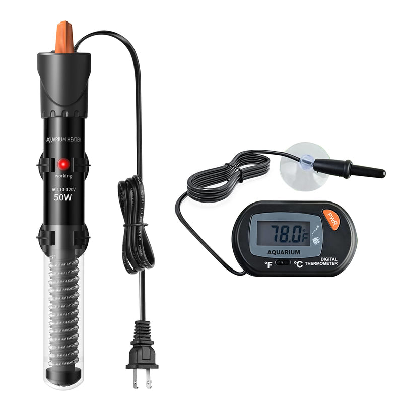 HiTauing Aquarium Heater 25W/50W/100W/200W/300W, Adjustable Knob Fish Tank Heater with Digital Thermometer, Submersible Betta/Turtle Tank Heater for Freshwater and Saltwater Tanks 50W for 5-10 gallon - BeesActive Australia
