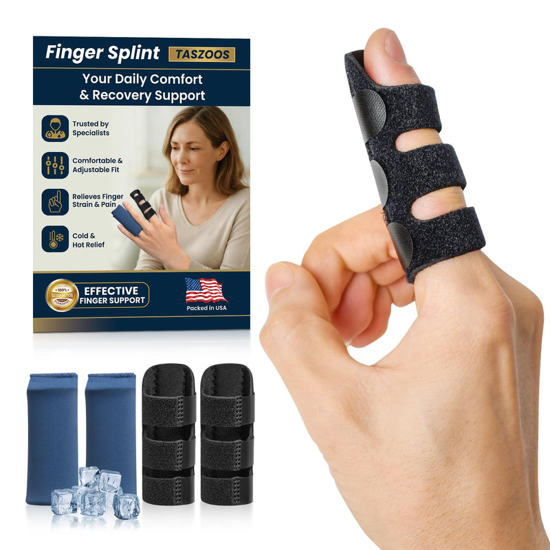 Trigger Finger Splints - (2+2 Set) Finger Ice Pack for Pain Relief, Straightening Arthritis, Sprain, Injured Mallet Finger - Finger Brace for Index, Middle, Ring, Thumb Finger One Size