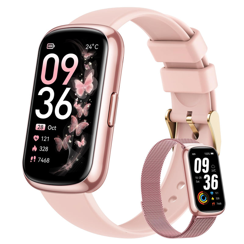 Fitness Trackers for Women Smart Watch: Fitness Tracker with 24/7 Heart Rate Monitor SpO2 Sleep Step Tracker, Pedometer Fitness Watches for Women with 5ATM Waterproof for iPhone Android 2 Bands Pink Rose 1.47 - BeesActive Australia