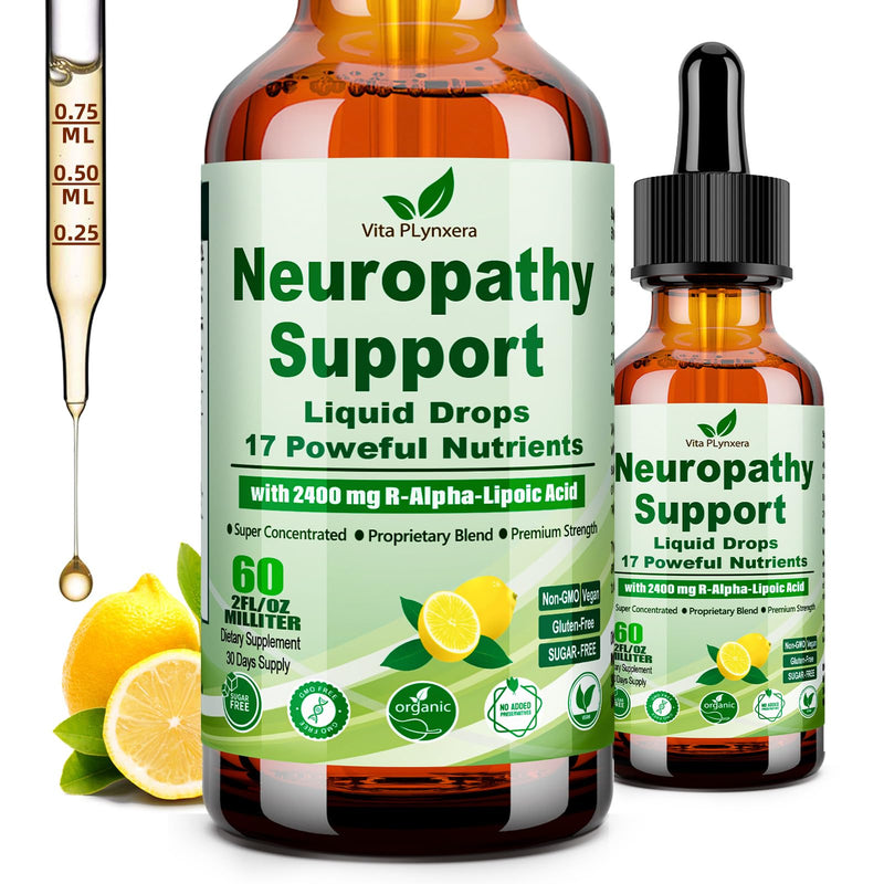 Vita PLynxera Neuropathy Supplements Liquid Drops, Advance 17-in-1 Stabilized R-Alpha Lipoic Acid (R-ALA) w. Acetyl L-Carnitine Vitamin B-Complex Magnesium, High Potency R-Lipoic Acid for Nerve
