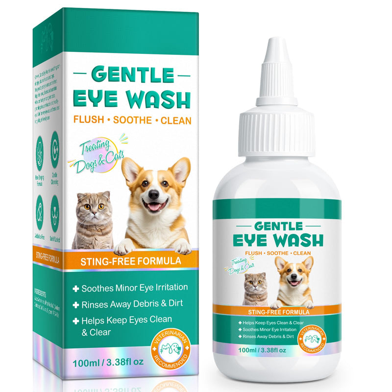 Dog and Cat Eye Wash | Pet Eye Drops for Daily Cleaning & Tear Stain Removal | Safe Lickable Formula, Helps Keep Eyes Clean & Clear | Soothes Irritation & Dry Eyes, 3.38 Fl Oz