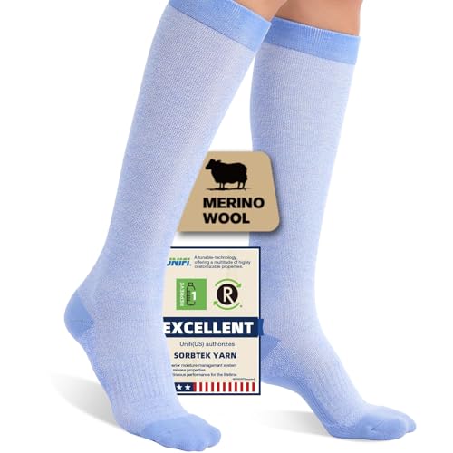 Merino Wool Compression Socks for Women Men 15-20 mmHg for flying Large-X-Large Lavender