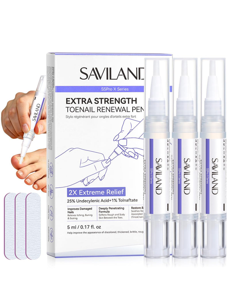 SAVILAND Toenail Fungus Pen Extra Strength: 2X Extreme Nail Repair 25% Undecylenic Acid 1% Tolnaftate Nail Fungus Pen for Damaged Yellow Discolored Thick Foot Toe Nails Softener Treatment Solution - BeesActive Australia