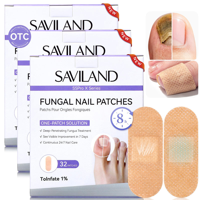 SAVILAND Extra Strength Fungal Nail Patches 96 PCS: 8H Overnight Repair 1% Tolnaftate Toenail Treatment Nighttime Nail Renewal Restores Damaged Nails Discolored Thick Yellow Healthy Appearance 3 Pcs