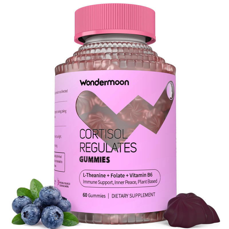 Wondermoon Cortisol Gummies for Women, 7-in-1 Cortisol Reducer, 60 Count | Cortisol Supplement -Stress, Mood, Focus, Sleep Support -Ashwagandha, Rhodiola Rosea, L-Theanine, Magnesium, Blueberry Flavor