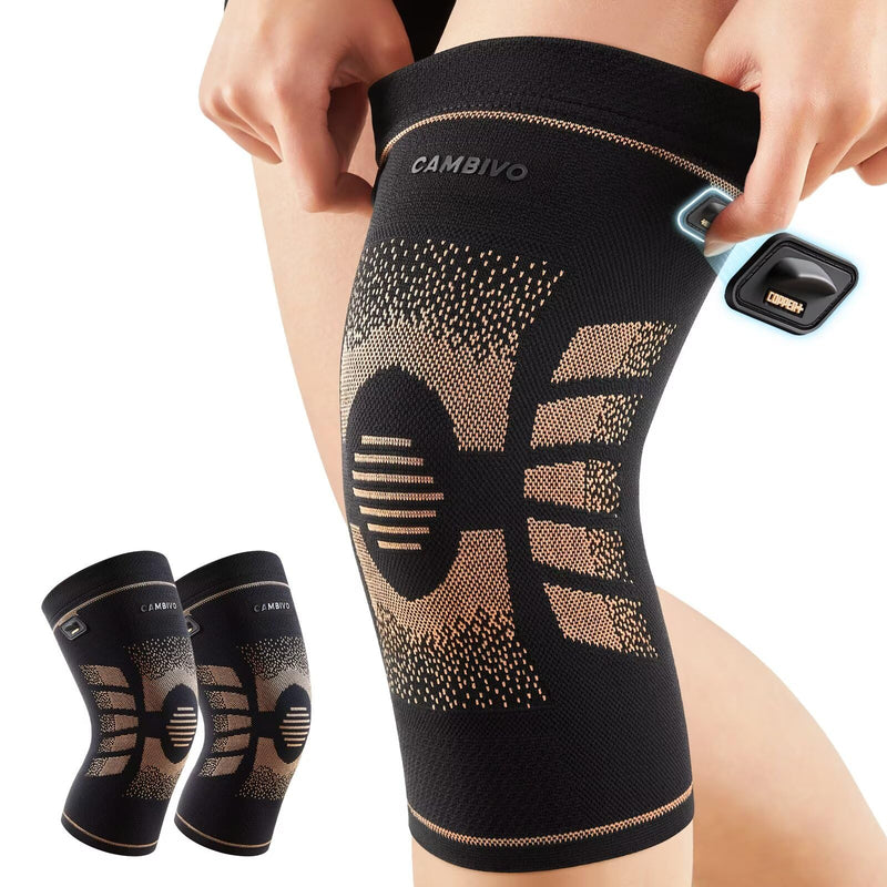CAMBIVO Copper Knee Brace for Women and Men with Pull-Up Tabs, Knee Compression Sleeve for Knee Pain Relief, Knee Support for Daily Uses, Running, Workouts, Work, Recovery, Relief (Midnight Copper, Large) Midnight Copper
