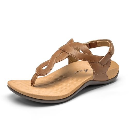 Athlefit Women's Orthopedic Flat Sandals with Arch Support 8.5 Tan