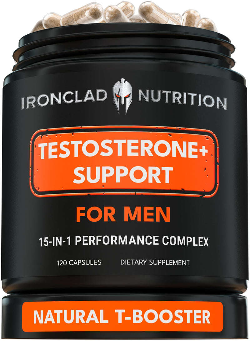 Advanced Testosterone Supplement for Men - 15-in-1 Complex - 1 Month Supply | Support for Test, Vitality, Energy & Strength with Vitamin D3, Zinc, Tongkat Ali, Ashwagandha, Shilajit, Fenugreek, Boron 120 Count (Pack of 1)