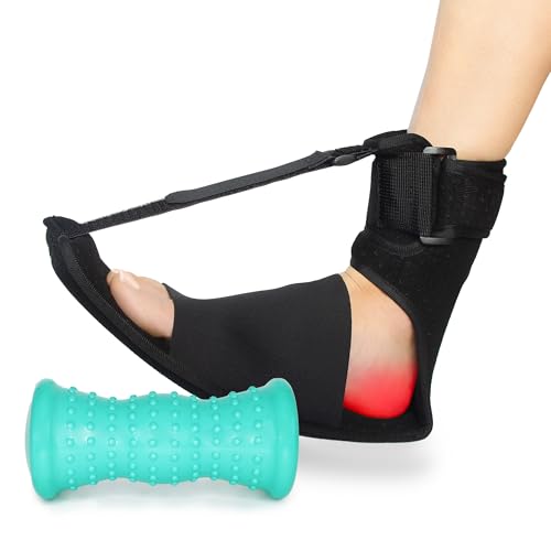 Heelbo Plantar Fasciitis Night Splint Bundle with Massage Roller and Relief Stretching Guide – Adjustable Foot Support, Heel Pain, Arch & Achilles Tendonitis Brace, Men & Women
