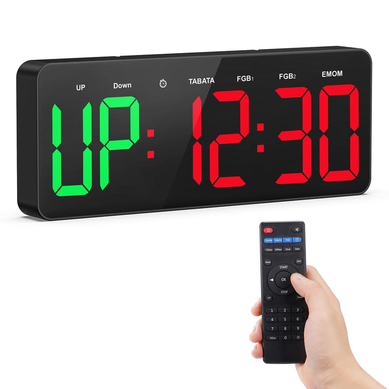 Gym Timer Clock Large Display, 12" LED Exercise Workout Interval Timer with Remote for Boxing Tabata/FGB/EMOM,Countdown/Up,Stopwatch Clock for Sports,Home Gym,Yoga,Garage,Office,Classroom Black 12 Inch - BeesActive Australia