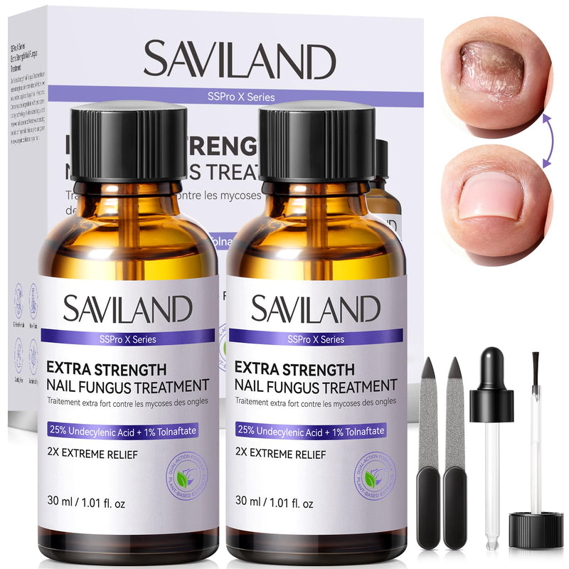 SAVILAND Toenail Fungus Treatment Extra Strength: 2X Extreme Nail Repair for Discolored and Damaged Nails Toenail Softener Yellow Toenail Foot Toe Thick Nail Fungus Treatments Solution 2 fl oz 1 Fl Oz (Pack of 2)