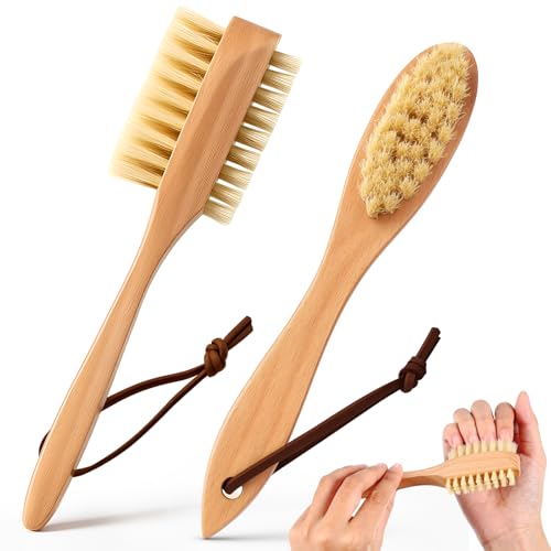 2 Pcs Wooden Nail Brush with Boar Bristles, Double Sided Scrub