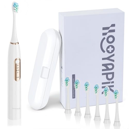 38000 VPM Sonic Electric Toothbrush Set with 6 Brush Heads-2 Minute Timer-4 Cleaning Settings，IPX7 Waterproof,Lightweight and USB Rechargeable Toothbrush for Oral Care (White) White