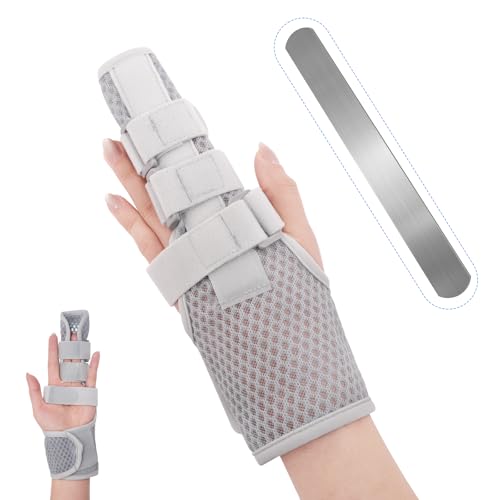 2 Finger Brace for Adjacent Injured Fingers, Adjustable Splint for Index Middle Ring Little Fingers, Carpal Tunnel Wrist Brace for Night Support, Relief for Trigger Finger & Arthritis, Breathable Honeycomb Fabric (Grey,Two) 2 fingers