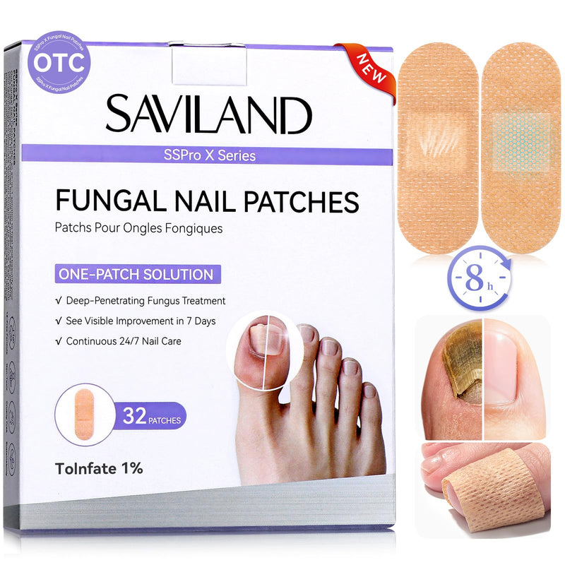 SAVILAND Extra Strength Fungal Nail Patches: 32 Patch 8H Overnight Repair 1% Tolnaftate Toenail Treatment Nighttime Nail Renewal Restores Damaged Nails Discolored Thick Yellow Healthy Appearance - BeesActive Australia