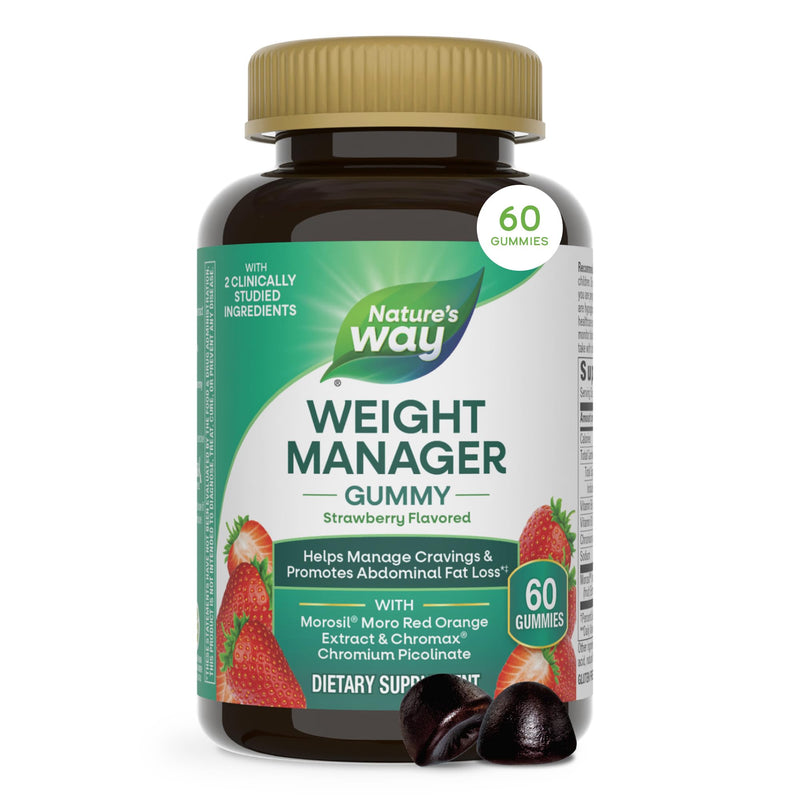 Nature's Way Weight Manager Gummy, Helps Manage Cravings*(1), 60 ct | Supports Energy Metabolism*, Promotes Abdominal Fat Loss*(1), 1,000 mcg Chromium Picolinate per Serving, Vegan, Strawberry