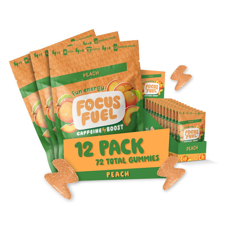 FocusFuel Energy Chews - Peach Sample Pack (36 Servings) - 100mg Caffeine | Alpha GPC, L-Theanine, B12, Magnesium, No Crash or Jitters