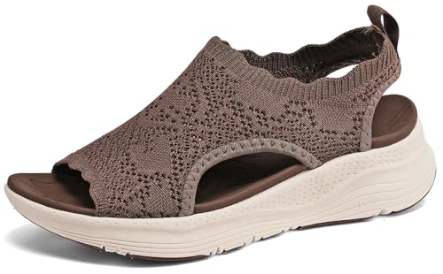 Womens Orthopedic Walking Sandals Arch Support Comfort Slip-On Sport Sandals Open-Toe Athletic Sandals for Plantar Fasciitis Summer Beach Casual 8 Mocha