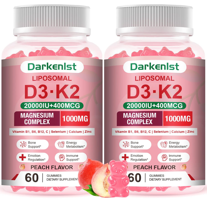 2 Pack Liposomal Vitamin 20,000IU D3 + 400mcg K2 Supplment,Complex Magnesium Glycinate, Malate & Citrate, Calcium, Zinc, Rich In Vitamins B & C, Stress Relief, Relaxation & Bone Support for Adults 60 Count (Pack of 2)