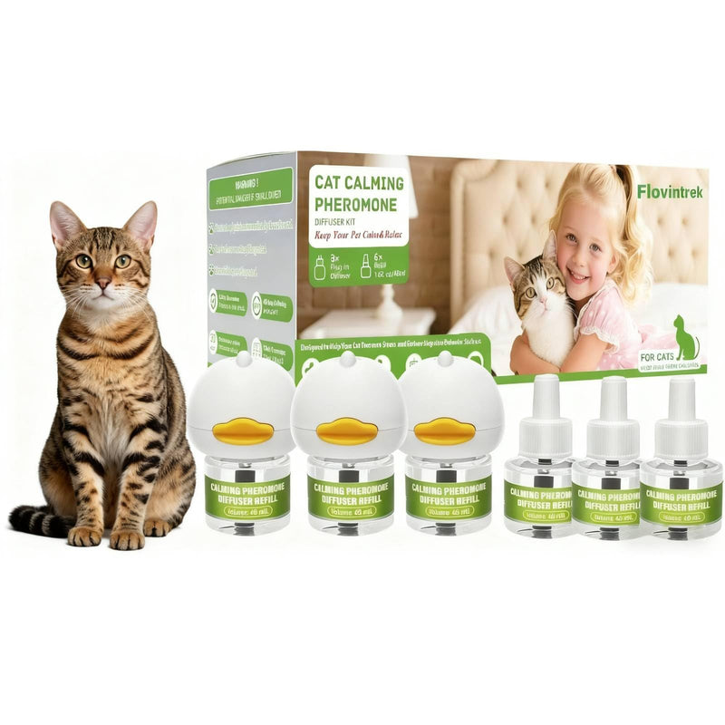 9 Pack Cat Calming Pheromone Diffuser Kit for Cats Refill, Long-Lasting 180 Days Supply Relieve Stress & Anxiety Reduce Fighting Spraying and Scratching for All Cats (3 Plug-Ins & 6 Refills)