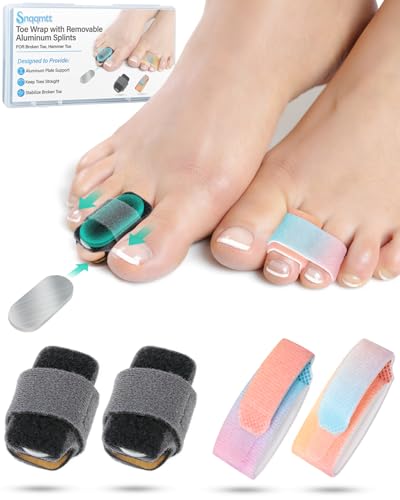 2Pcs Hammer Toe Straightener Broken Toe Splint with Removable Aluminum Plate and 2Pcs Fabric Wraps for Women & Men, Adjustable HammerToe Corrector for Curled & Bent Toe, Broken Support (Large) Large