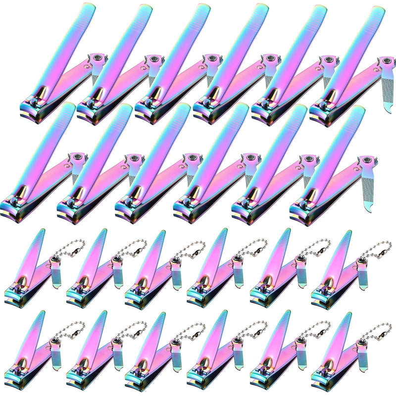 Bememo 24 Pieces Stainless Nail Clippers Set Fingernail and Toenail Clippers Nail Cutter Tool Set for Men and Women (Rainbow)