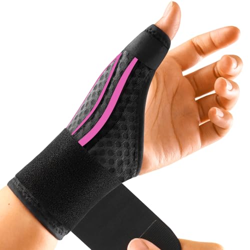 FREETOO Stable Thumb Brace Right Hand Left Hand for Arthritis Pain and Support, Thumb Splint for Trigger Thumb, Wrist Brace with Thumb Support for Tendonitis, De Quervains Tenosynovitis,Pink Right L L-Right Hand Pink / Black