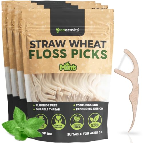 Dental Floss Picks - Straw Wheat Handle Flossers | Thin & Shred-Resistant Thread for Tight Gaps | Flossers for Adults | Gentle on Gums & Teeth | Gluten-Free & Vegan (400 Pack, Mint) 400 Count (Pack of 1)