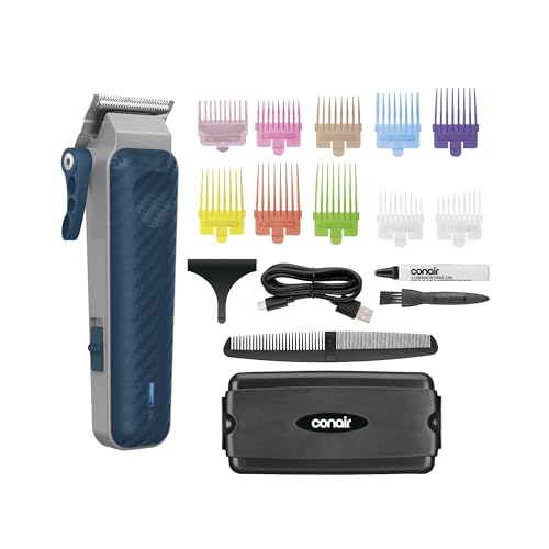 Conair Rechargeable Hair Clippers Kit, Color-Coded Guide Combs, 17 Pieces