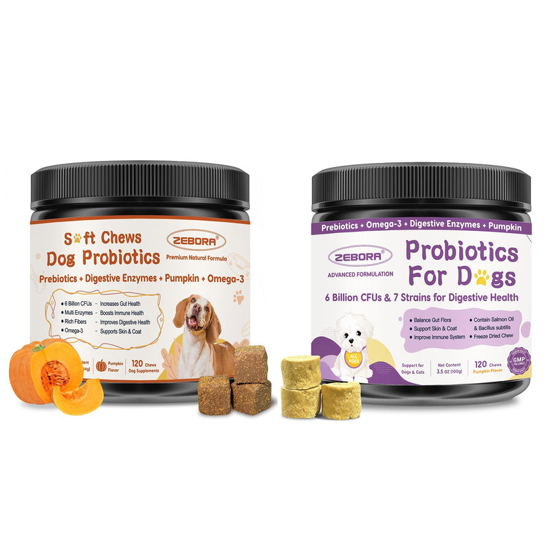 Probiotics for Dogs Soft Chews & Freeze Dried, Pumpkin Flavor