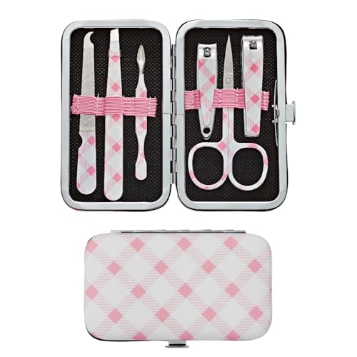 Éclat Manicure Pedicure Kit for Men & Women, 6Pcs Finger & Toe Nail Care Tools Includes Nail Clipper Cutter, Tweezer, File, Cuticle Pusher, Personal Care Professional Grooming Set With Travel Case Mini Mani+pedi Print Set (6pc Plaid)