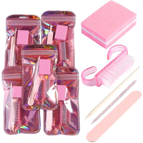 Disposable Manicure Kit 5Pcs Mini Nail Files Buffer Orange Sticks