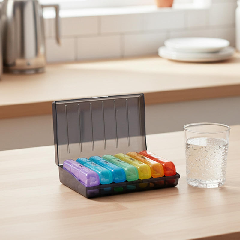 Weekly Pill Organizer-Portable 7 Day Travel Pill Box,Medicine Organizer for Vitamins,Medications,Supplements Black 2