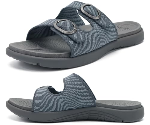 COFACE Womens Sandals Comfortable Orthopedic Orthotic Recovery Ladies Plantar Fasciitis Walking Cushioned Cloud Slip On Slides for Woman Grey 7