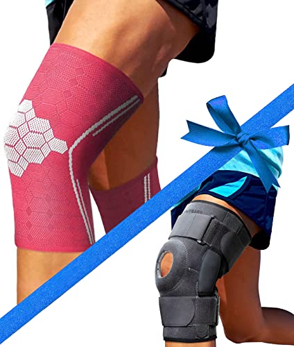Sparthos Knee Compression Sleeves [Flamingo Pink - Med] x Hinged Knee Brace [Size L]