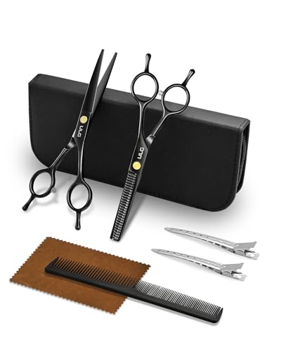 Hair Cutting Scissors Thinning Shears Kit ULG Professional Barber Hairdressing Texturizing Salon Razor Edge Scissor Japanese Stainless Steel 6.5 inch BLK BLK scissors kit