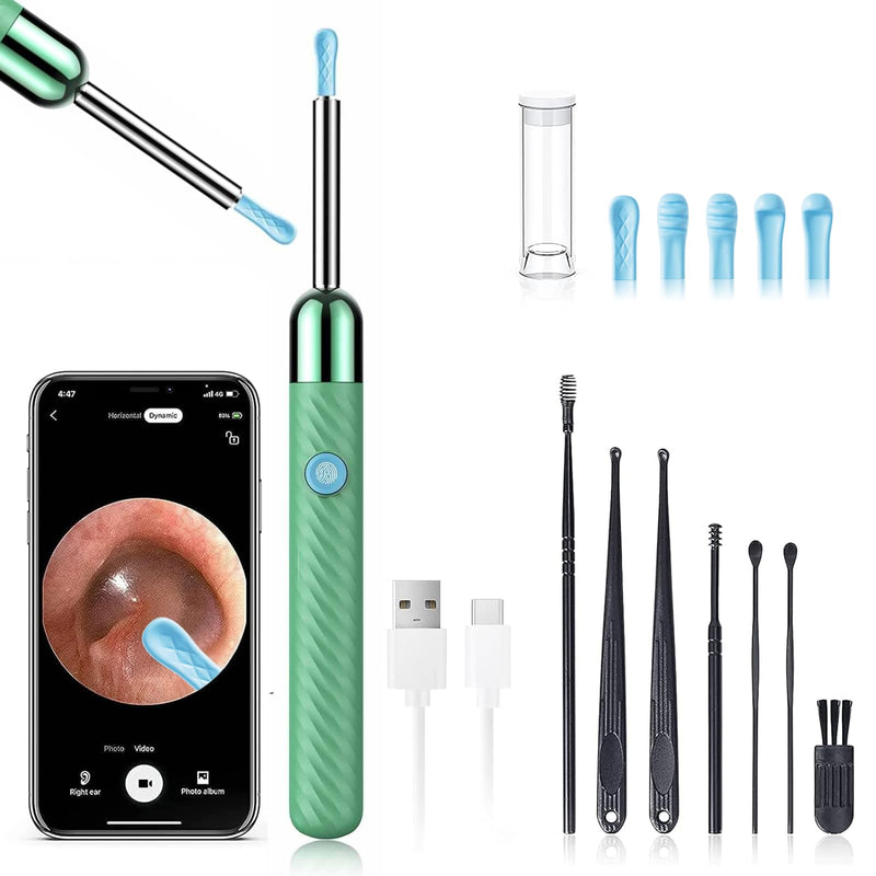 LEIPUT Ear Wax Removal - Earwax Remover Tool with 8 Pcs Ear Set - Ear Canal Cleaner with 1080P Camera - Ear Cleaning Kit with 6 Ear Spoon - Ear Camera for iOS & Android (Green) Green - BeesActive Australia