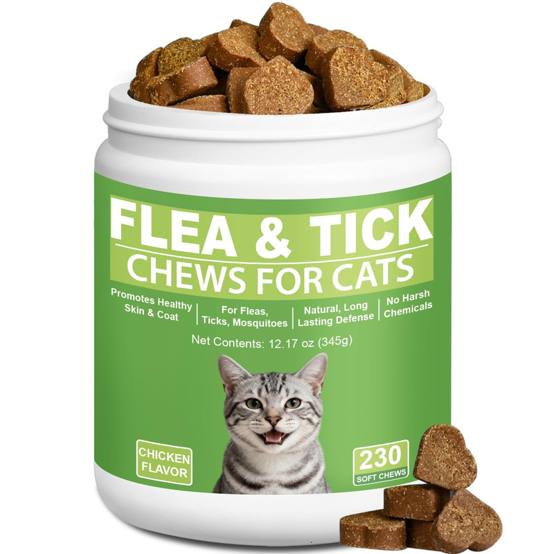 Cat Flea and Tick Chewables for Cats 230Ct, Natural Support Supplement, Flea Supplement for Cats, Flea and Tick Chews for Cats Kitten, All Breeds & Sizes, Digestive Health Chicken Flavor