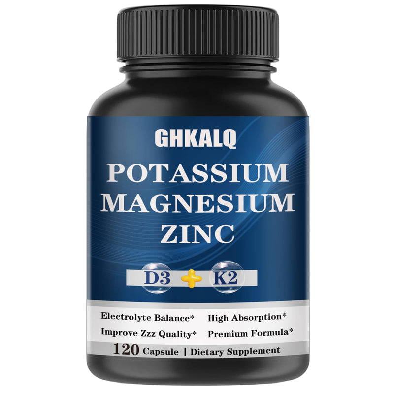 Potassium Magnesium Zinc Supplement,with Vitamin D3 &K2,Support Immune | Potassium Citrate,Magnesium Glycinate,High Absorption, Support Energy for Women & Men,Non-GMO,120 Count(Pack of 1) 120 Count (Pack of 1)