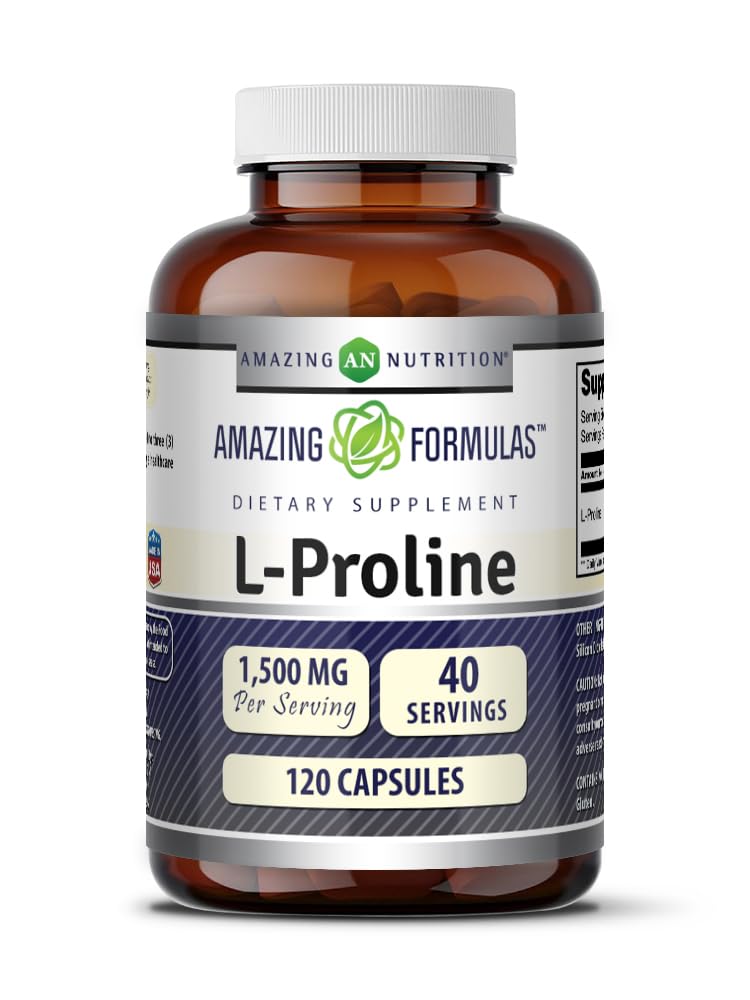 Amazing Formulas L-Proline 1500 Mg | Capsules Supplement | Non-GMO | Gluten-Free | Made in USA (1 Pack | 120 Count)