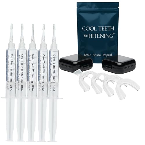 Pro Strength Teeth Whitening Gel Bundle 44% Carbamide Peroxide Gel with 5 Syringes & Moldable Whitening Trays (4 Pc) and Cases Enamel Safe, Removes Coffee Stains for a Bright White Smile