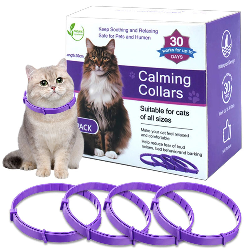 Calming Collar for Cats 4-Pack Cat Calming Collar Adjustable Soother Anxiety Relief Waterproof cat Calming Products 30-Day Stress Relief (Purple) purple