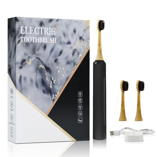 Sonic Electric Toothbrush with Bamboo Heads, Black