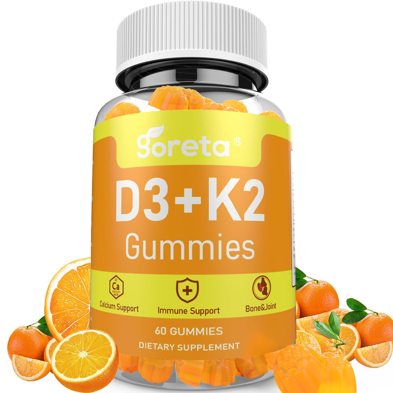 Vitamin D3 K2 Gummies 10,000 IU, MK-7, Calcium & Magnesium, 60 Count | Bone, muscle & immune support*; for adults; orange flavor; pectin-based; 2 gummies daily; 30-day supply