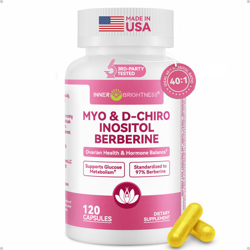 Inositol Supplement for Women, Myo-Inositol & D-Chiro Inositol 40:1, Reproductive Wellness with Berberine, MTHF Folate & Vitamin D3, Supports Ovarian Health & Hormonal Balance, 120 Capsules | Inositol Supplement for Women with Berberine, MTHF Folate & ...