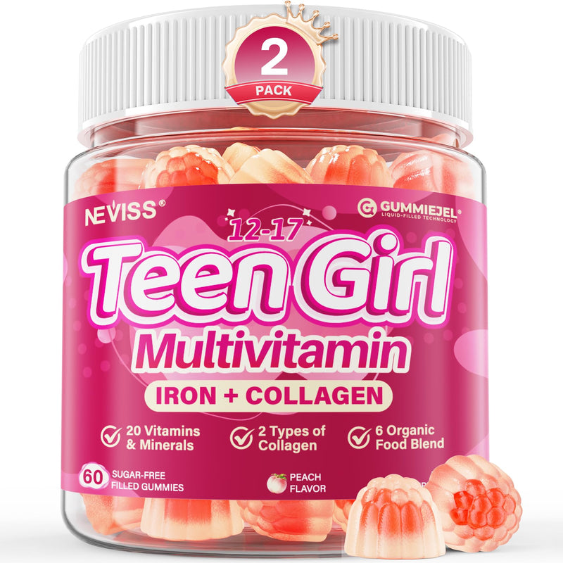 Methylated Multivitamin Gummies for Teen Girls 12-17, Methylfolate, Iron | Collagen, D3 K2, Magnesium, Zinc, Daily Vitamins A C E, B Complex for Teenager Growth, Skin, Bone, Energy - Sugar Free 120Cts 60 Count (Pack of 2)