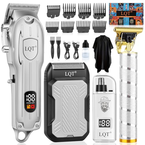Hair Clippers for Men with LED Display, 4-in-1 Cordless Grooming Kit with Beard Trimmer, Foil Shaver & Nose Trimmer, Rechargeable Electric Hair Clipper Set for Home Barber, Personal Care & Gift