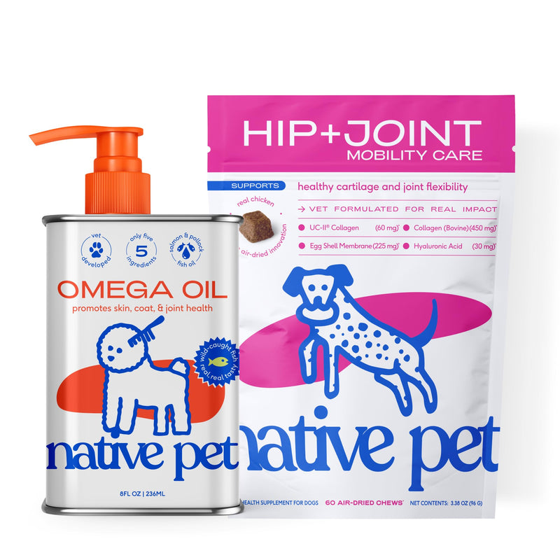 Native Pet Mobility & Radiance Pack: Hip & Joint Supplement for Dogs - Helps Maintain Healthy Cartilage & Flexibility - 60 Chews & Omega 3 Fish Oil for Dogs for Healthy Skin, Coat & Joints - 8 Oz